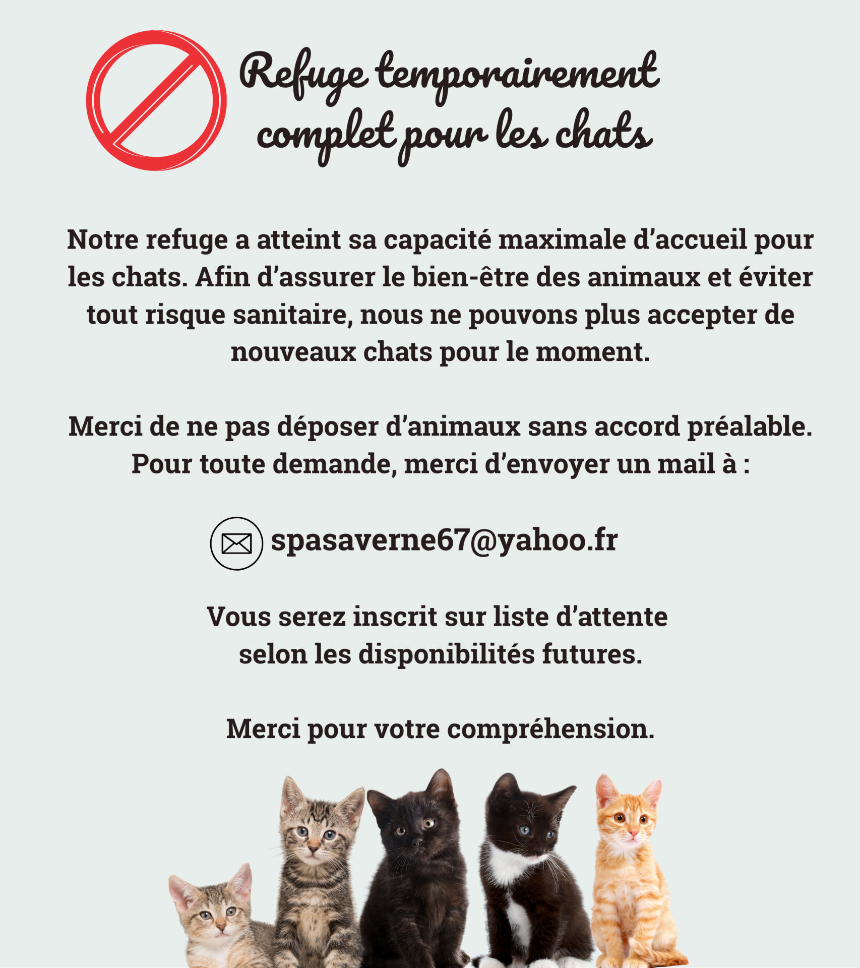 Stop prise en charge chats